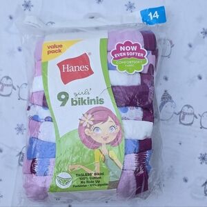 Hanes Purple, White and Blue 9 Packs Girl Tagless Bikinis. Size 14